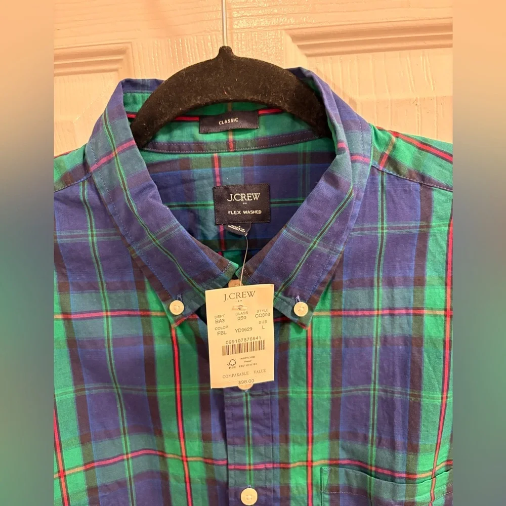 J. Crew Blue and Green Plaid Button-Down Dress Shirt